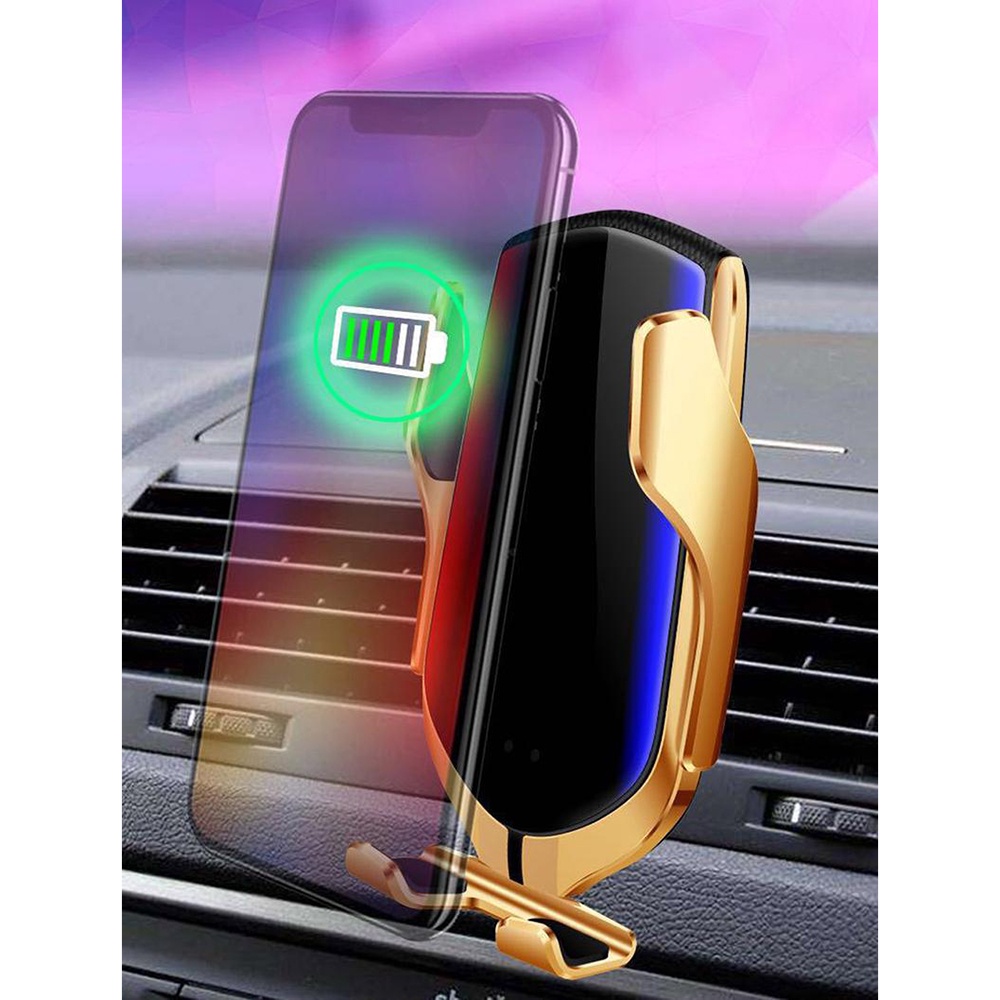 INIU Smartphone Car Holder Luxury with Qi Wireless Charger - R1 - Silver