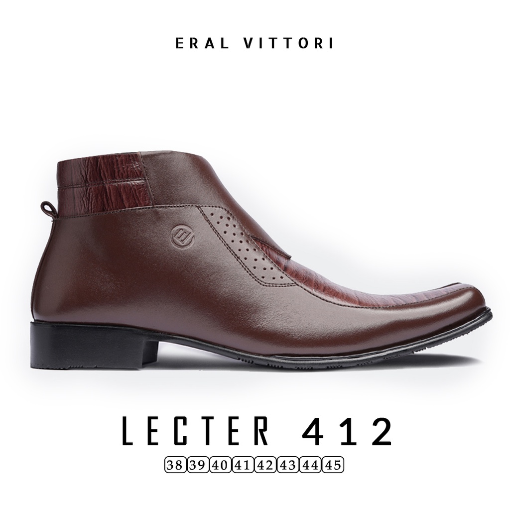 Eral Vittori - Lecter 412 Sepatu Boots Formal Pria Kulit Tinggi Zipper Cokelat