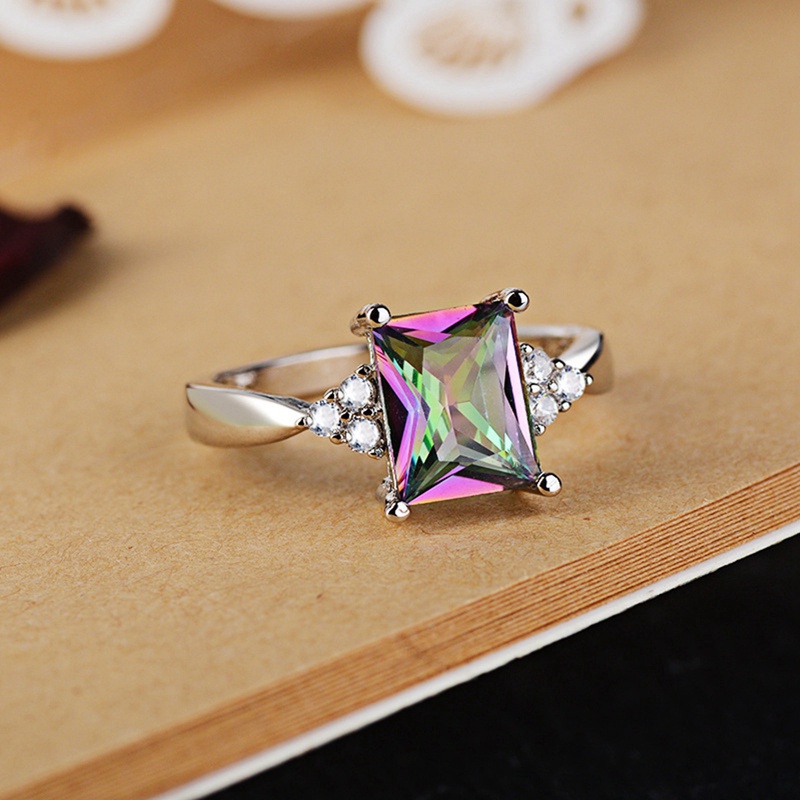 Fancyqube Cincin Berlian Topaz Pelangi Bahan 925 Sterling Silver Untuk Wanita