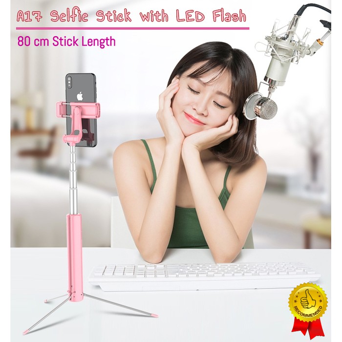 Tongsis Selfie Stick Bluetooth Single LED Flash Tripod - 90cm