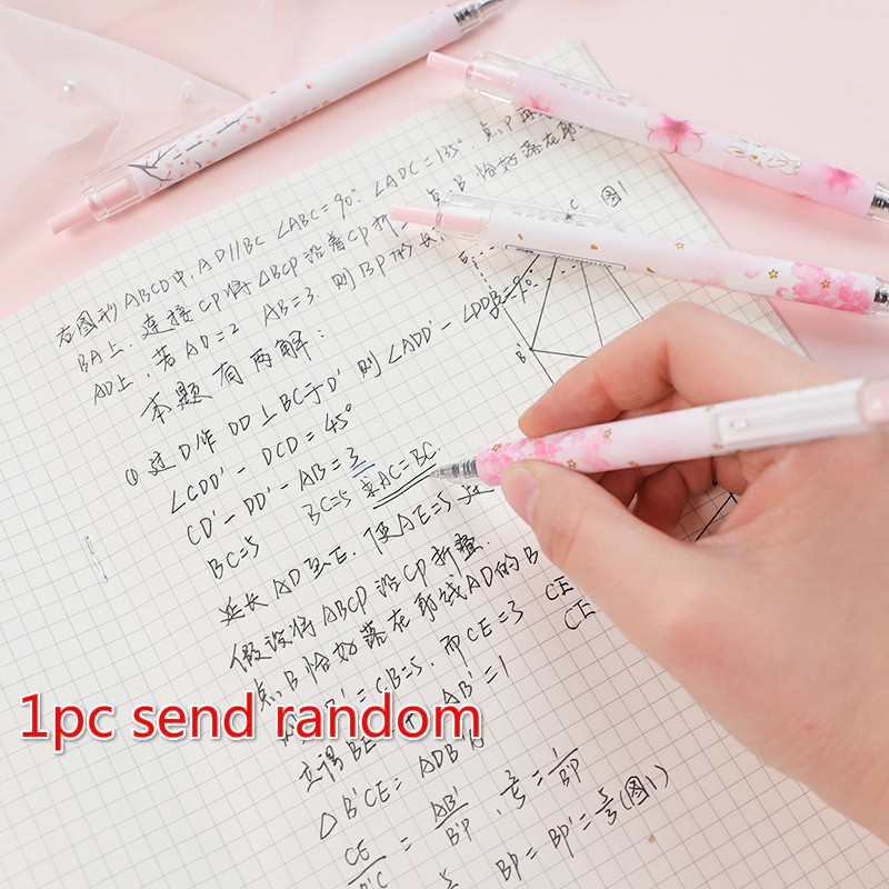 Random Send Sakura Pattern 0.5mm Black Ink Press Signature Gel Pen School Office Stationery Gifts