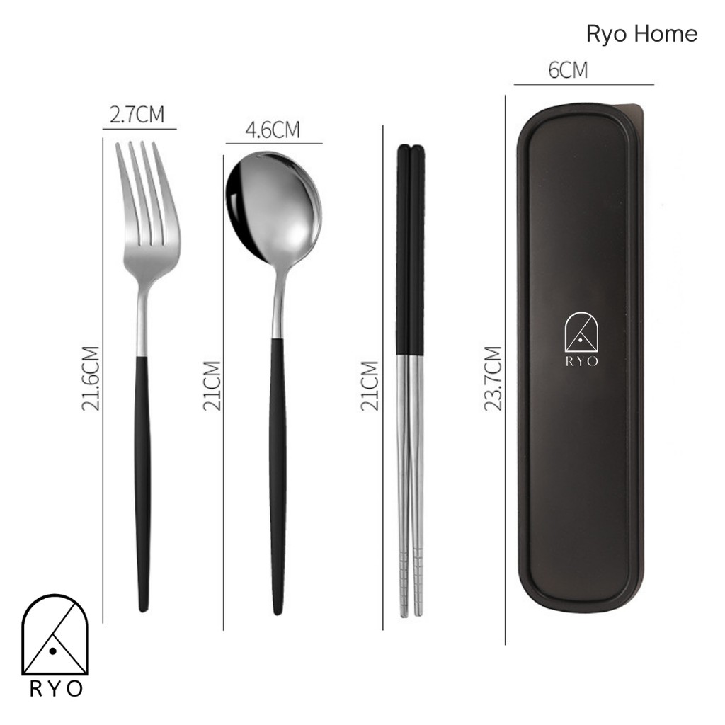 [ RYO ] DIN TRAVEL SET Alat Makan Korea / Sendok Garpu Sumpit dengan Wadah / Spoon Fork Chopsticks /  Peralatan Dapur / Kitchenware-1