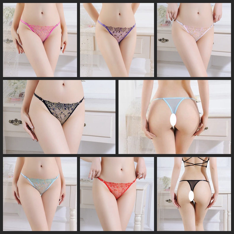 Celana Dalam Sexy Renda transparan G String Wanita Bordir Low Waist Thong ​yg dapat disesuaikan C235