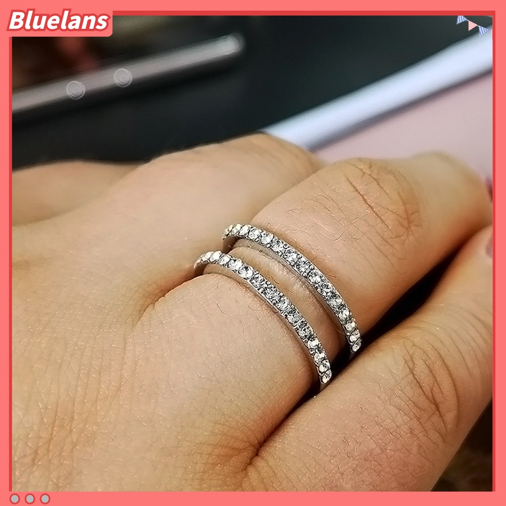 Bluelans Fashion Women Rhinestone Inlaid Double Layer Finger Ring Wedding Jewelry Gift