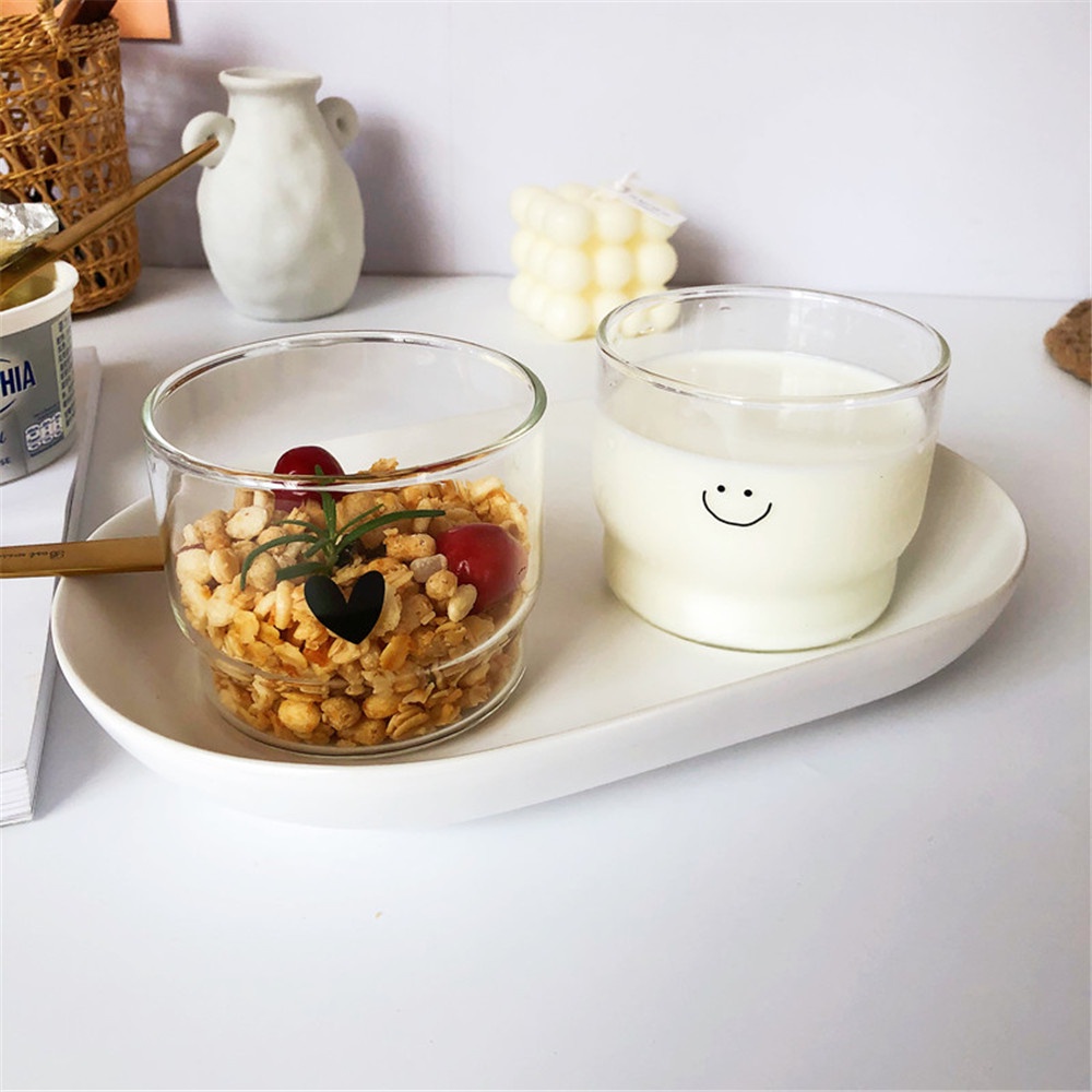 【COD Tangding】300ML Glass Milk Cup Collapsible Clear Cup Breakfast Glass Smiley Face Love Cup