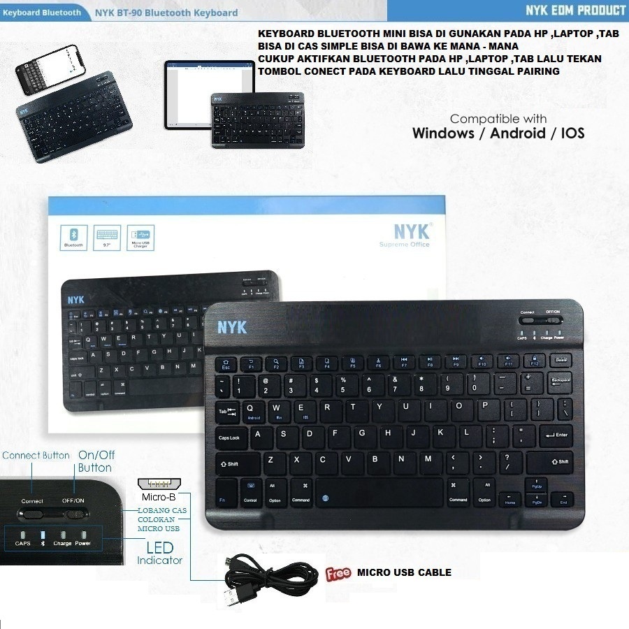 Keyboard Mini Bluetooth NYK BT-90 Slim