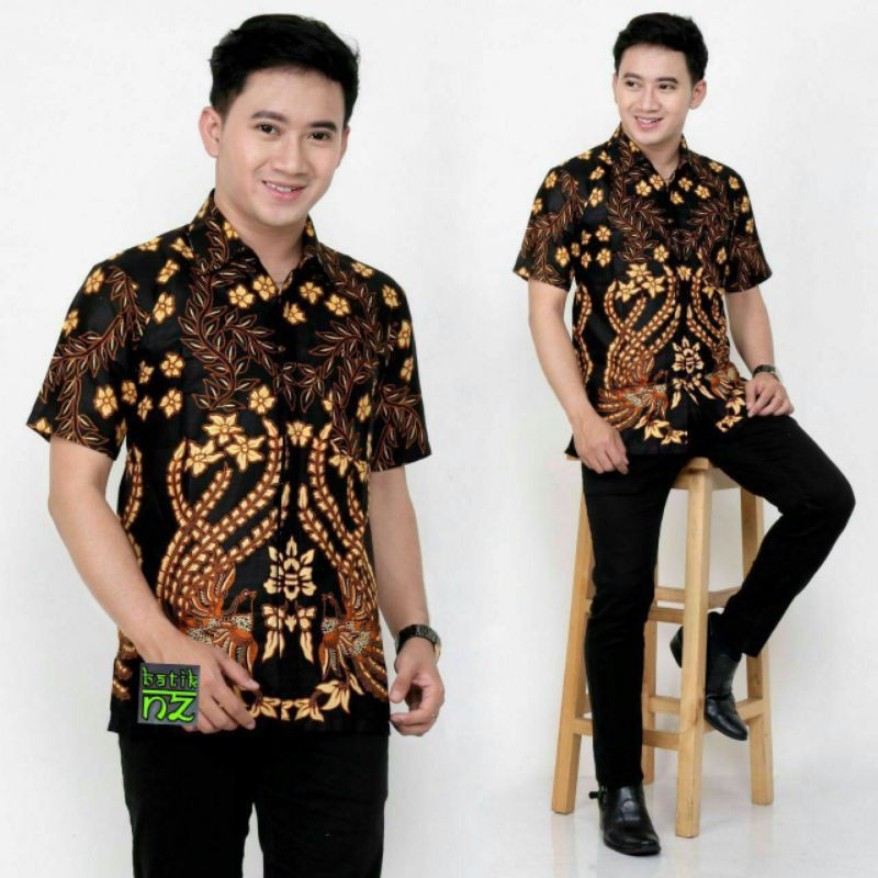 Kemeja batik pria dan kemeja batik anak usia 2 sampai 12 tahun warna coklat hitam kemeja pria jumbo big size