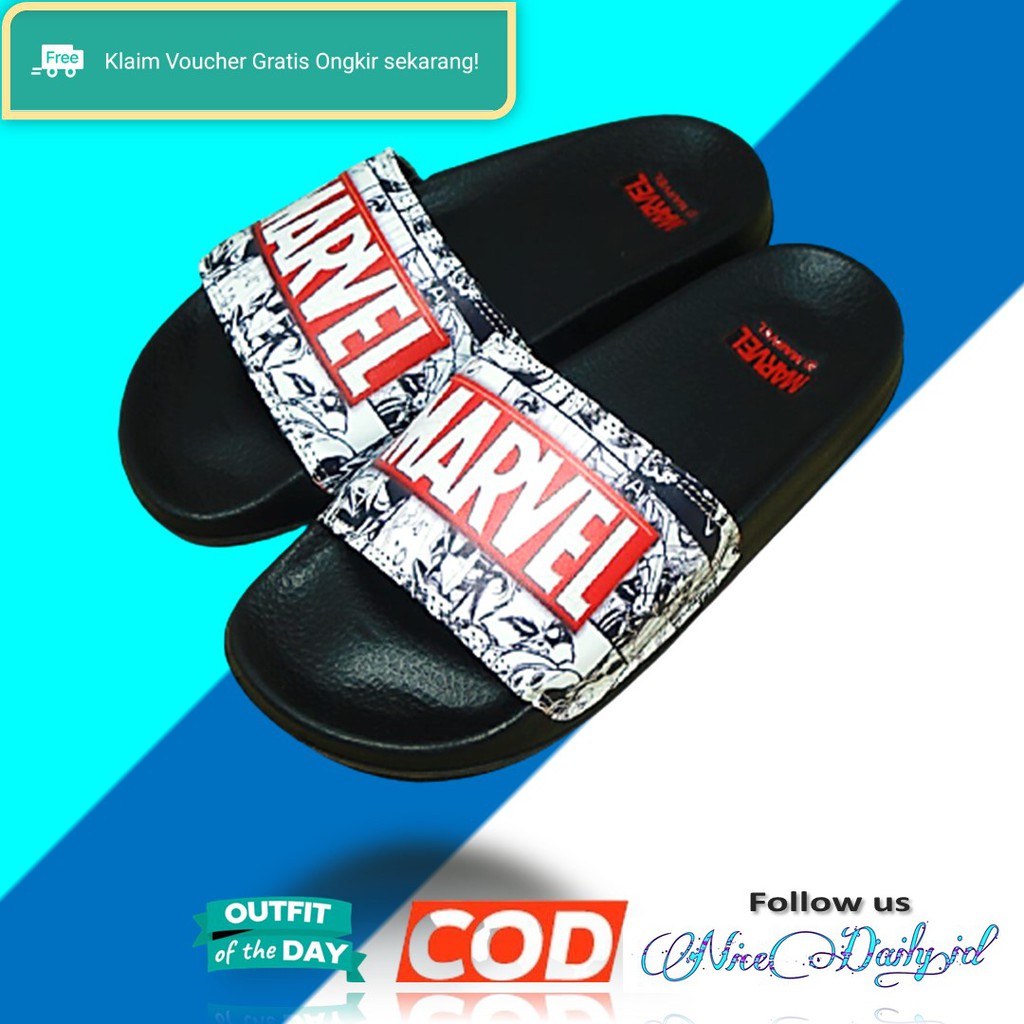 Sandal Selop Slip On Murah Wanita Pria Sendal Slop Distro Slide Premium Slippers MARVEL COMIC RED