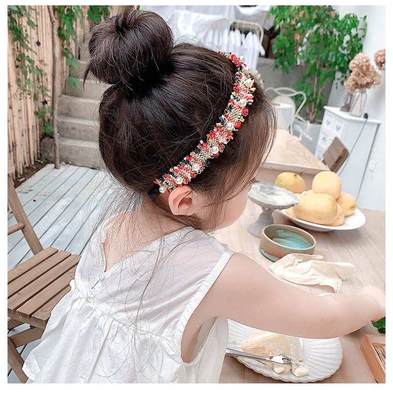 Bando Korea Anak Perempuan Aksen Anyaman Kain Mutiara Pearl Bandana Wanita Aksesoris Lucu AK245