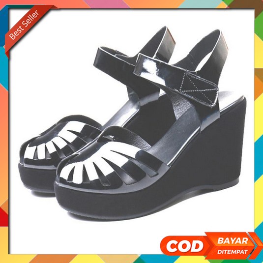 Sendal Wedges Zara | Sepatu Hak Tinggi | Zr Terbaru Sandal Wedges Tali Wanita Ar03 - Hitam, 37