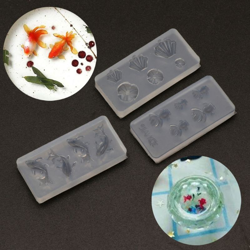 Moonlight&quot; 3Pc Mini Size Goldfish Lotus Leaf Earrrings Water Dag DIY Resin Jewelry Mold Kit