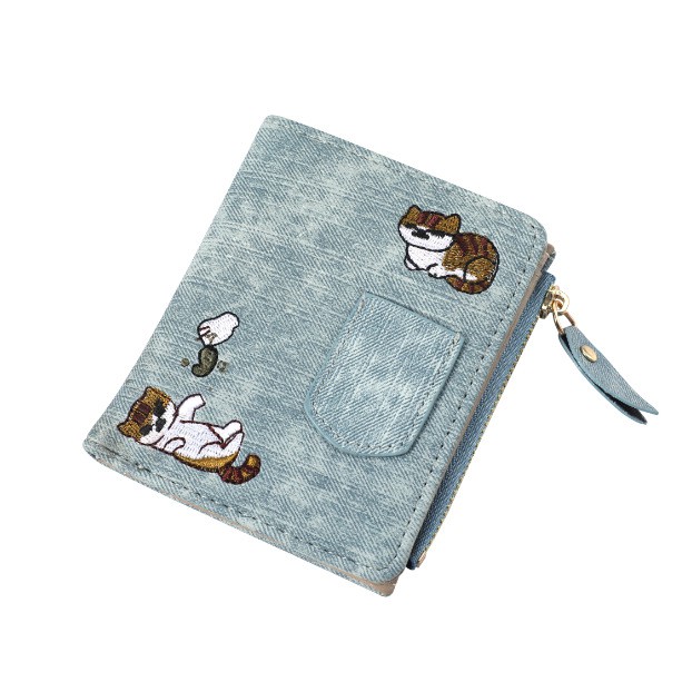 DOMPET WANITA KULIT KUCING BIRU KECIL WA033B2 FELICIA FASHION IMPORT MURAH MOTIF DENIM ABG BATAM ORI