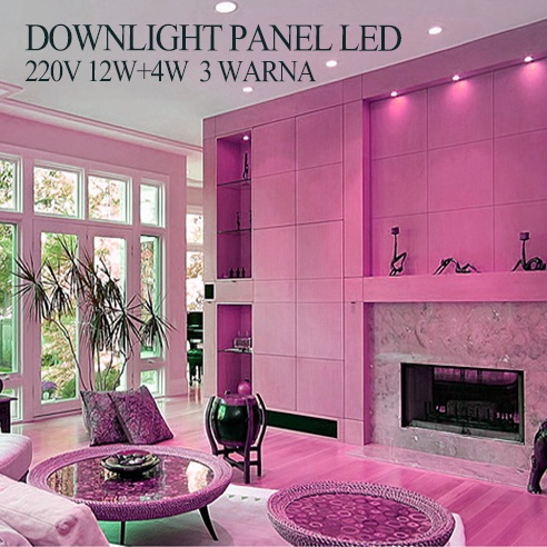 Asli Full 2 Warna 12W+4W Downlight Tengah Putih+Samping Biru Pink Kuning/Bulat Hias Downlight Panel Led