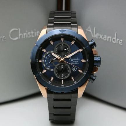 Jam Tangan Pria Alexandre Christie Ac 6508 Original - Blue Rosegold Medanbaiak.Store