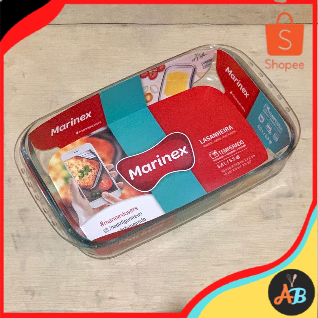 Marinex 6538 5 Liter Loyang cetakan pan oven piring mangkok saji  Kue Kaca Persegi Panjang pegangan