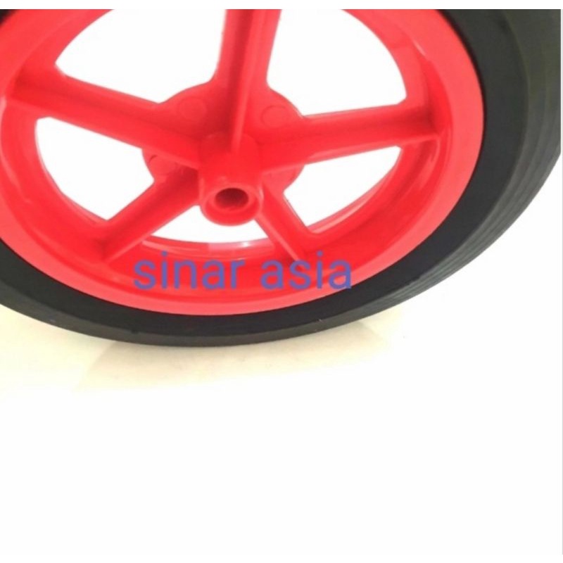 Roda belakang tricycle ( ban karet + velg plastik) per pcs - diameter as lubang 1cm &amp;  lebar velg 14.5cm