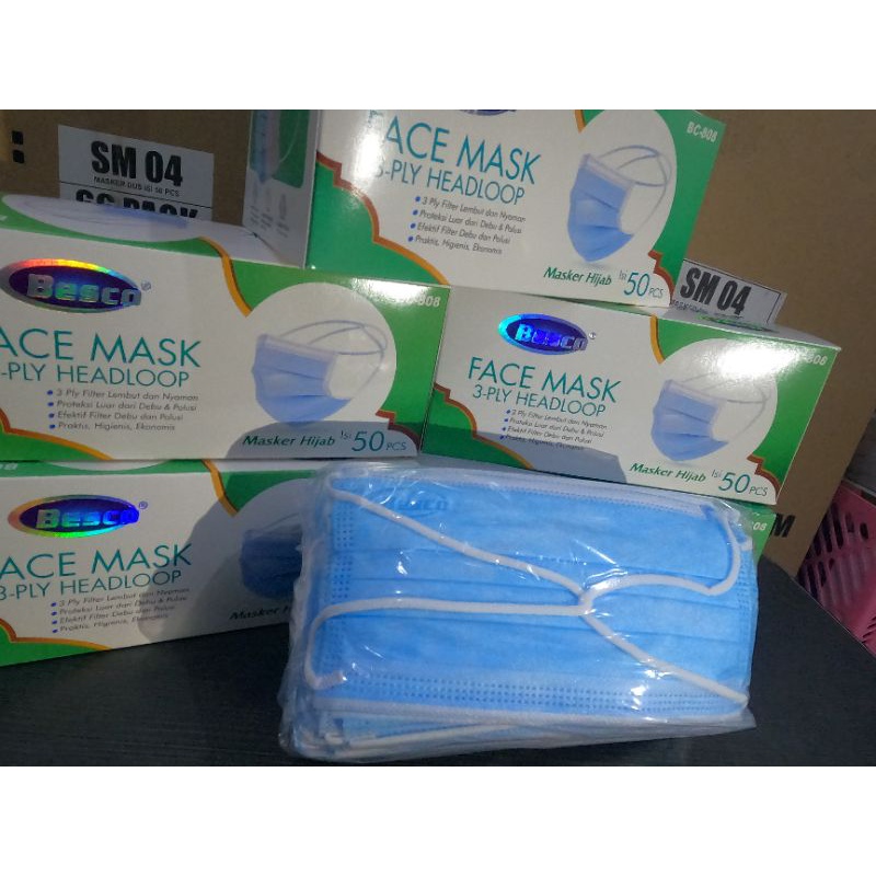 masker hijab besco headloop/besco hijab 50pcs/box