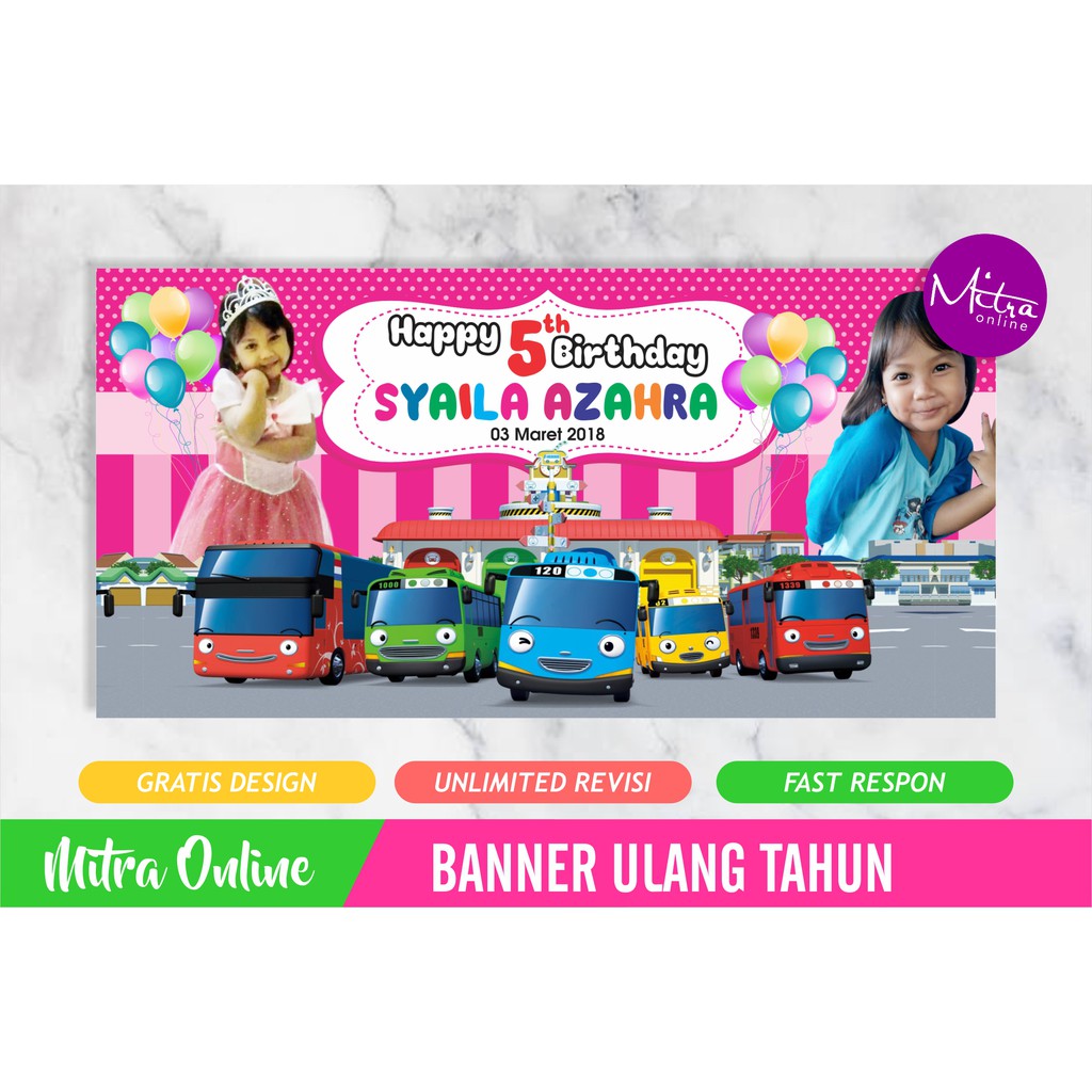 Backdrop Ultah Background Banner Ulang Tahun Tema Tayo Cewek Gratis Design