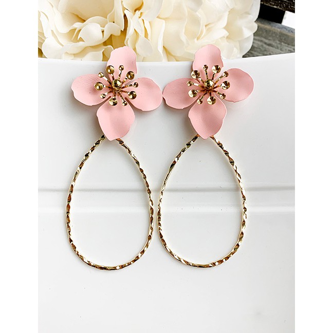 LRC Anting Tusuk Fashion Alloy Water Drop Shape Flower Earrings F85614