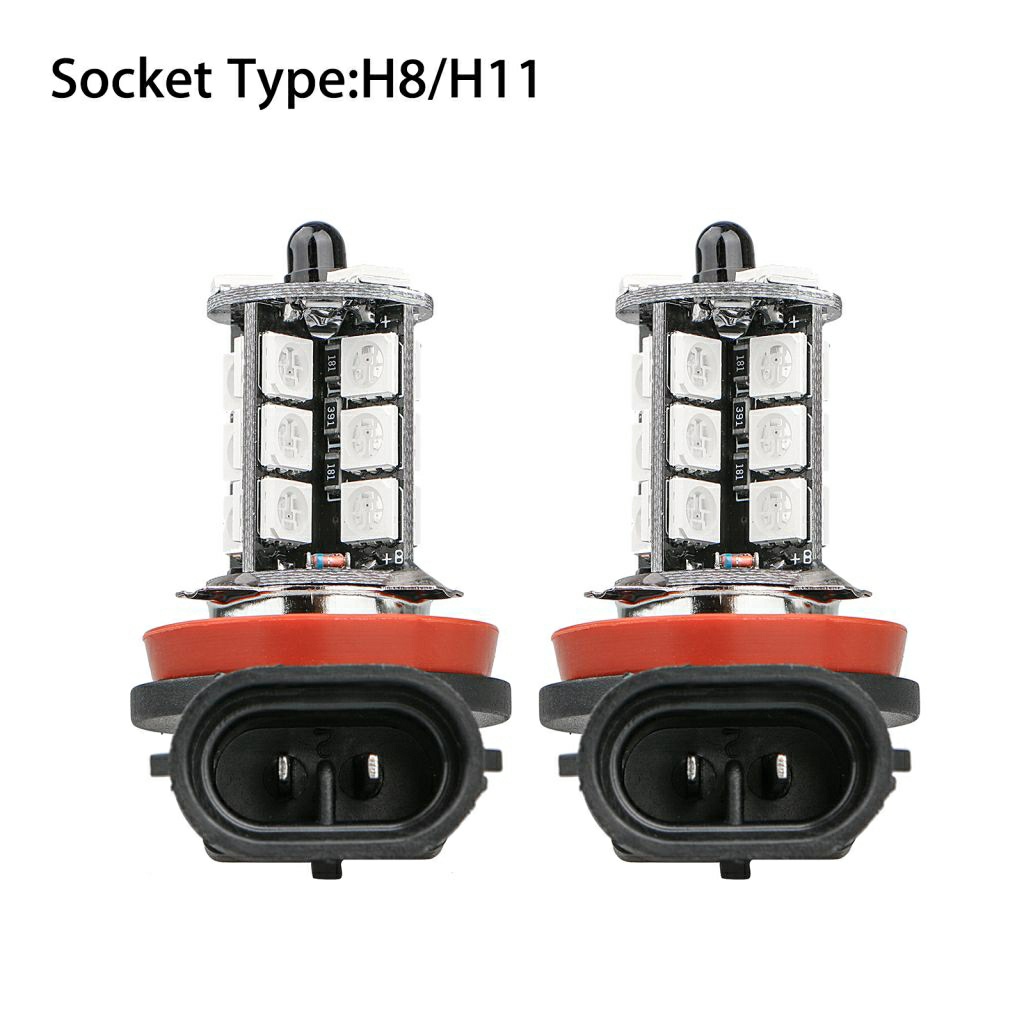 Lampu Foglamp Mobil LED H11 H8 RGB Remote 27 Titik SMD 5050 Isi 2 PCS