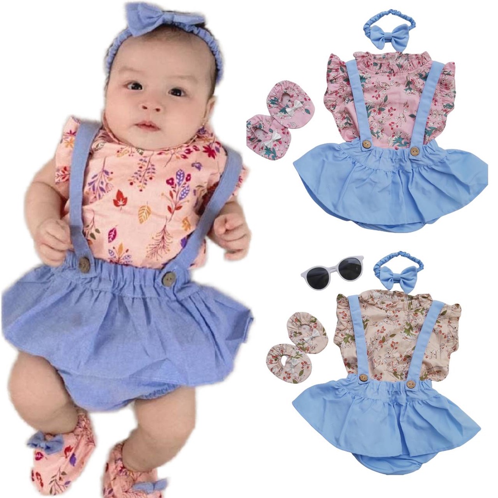 Baju Setelan Overall Jumper Rok dress baby 0-6 bulan bandana sepatu  fashion anak perempuan pergi jalan jalan