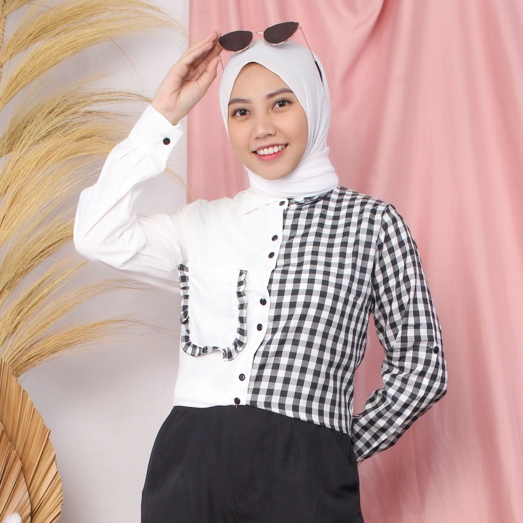 RX Fashion Kemeja Mizu Tartan / KEMEJA QUEEN / Kemeja Gingham Ruffle Dosan BN