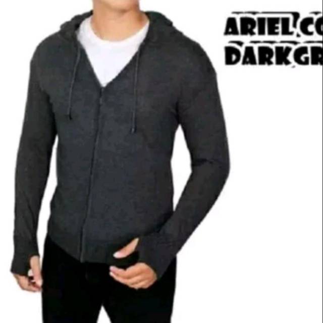 PROMO JAKET RAJUT ARIEL ABU TUA SWEATER MURAH CEWEK COWOK UNISEX DISTRO