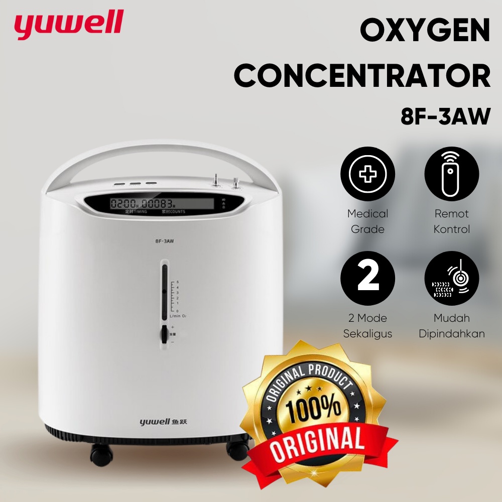 Yuwell Oxygen Concentrator Portable 8F-3AW 3LPM Medical Grade Molecula Homecare Mesin Oxygen Oxigen Konsentrator