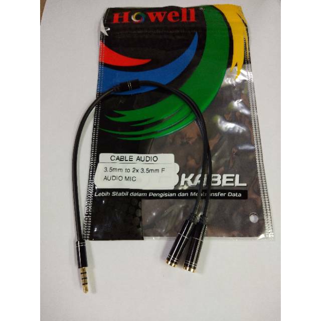 Howell Kabel Aux Audio &amp; Mic Splitter 3,5mm Male to 2Female