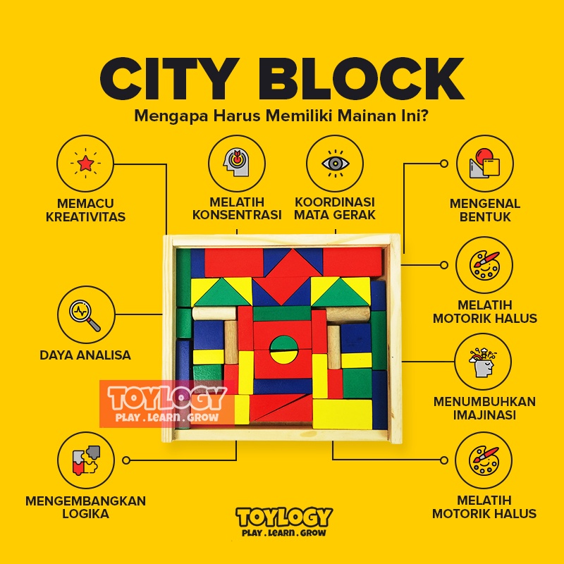 Mainan Edukasi Anak City Block Kayu Balok Warna Susun Blok Bangun Box-1