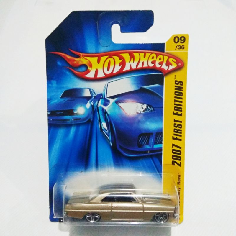 66 Chevy Nova gold stripe black 2007 First Editions Hot Wheels Hotwheels card regular