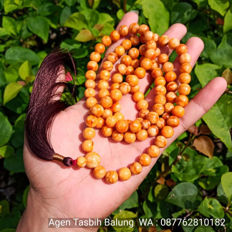 TASBIH BATU MARJAN ORANGE/ORANGE CORAL ASLI, BAHAN BATU KARANG LAUT NUSANTARA