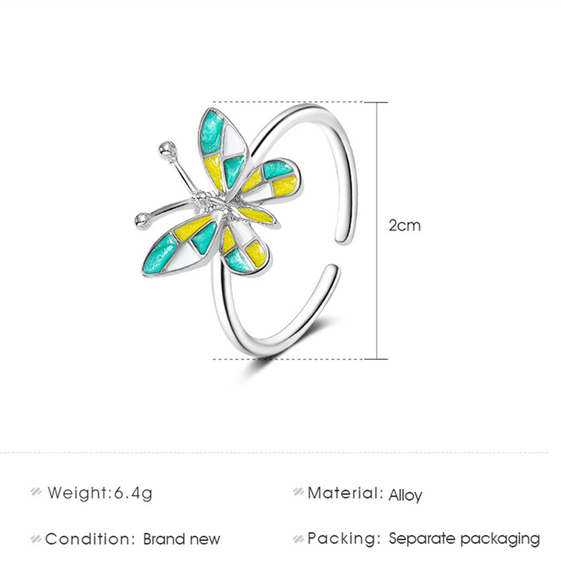 【MHANG】Cincin Kupu-kupu Tiga Dimensi Warna Retro Modis Cincin Wanita Logam Yang Dapat Disesuaikan Dengan Pembukaan Sederhana