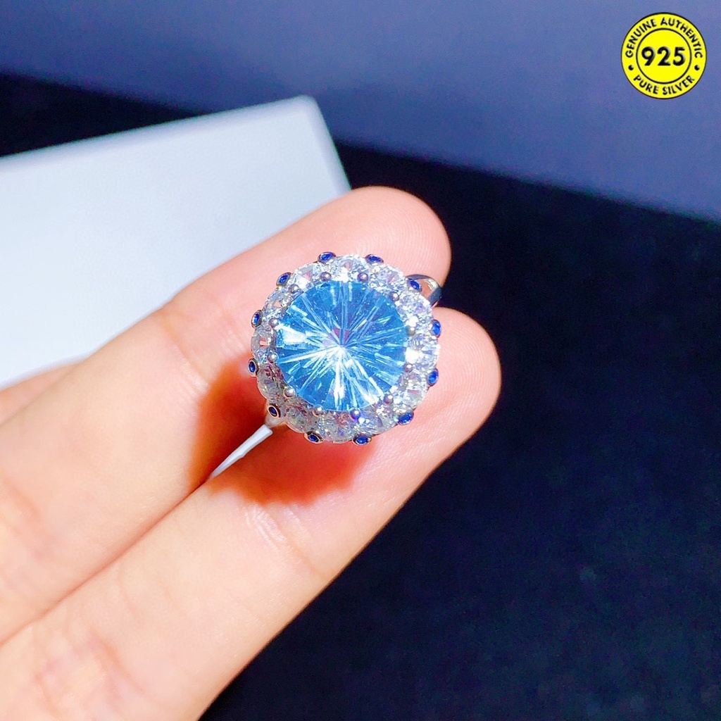 Cincin Batu Topaz Biru Langit 5 Karat Kembang Api Model Terbuka