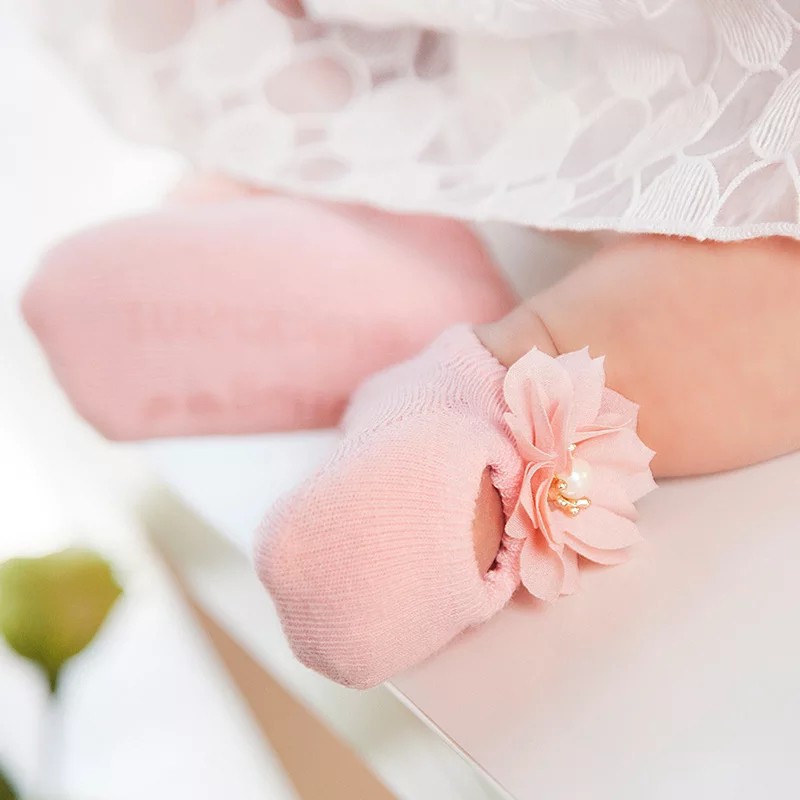 (pimenova) Kaos Kaki 3pasang dengan Bahan Renda Motif Floral dan Hiasan Pita untuk bayi Perempuan