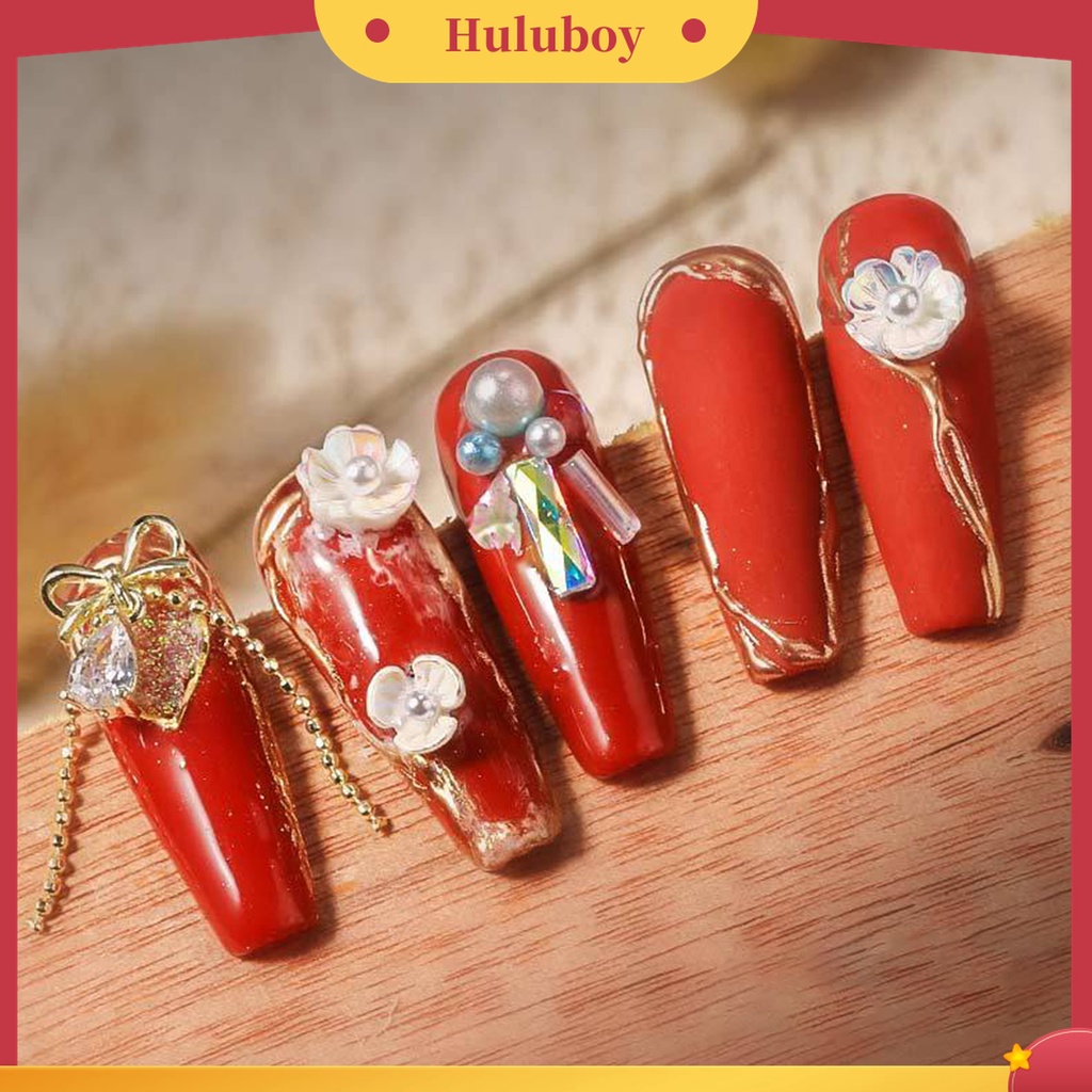 Huluboy Huluboy♡ 1 Kotak Ornamen Kuku 3D Bentuk Bunga Warna-Warni Untuk Wanita