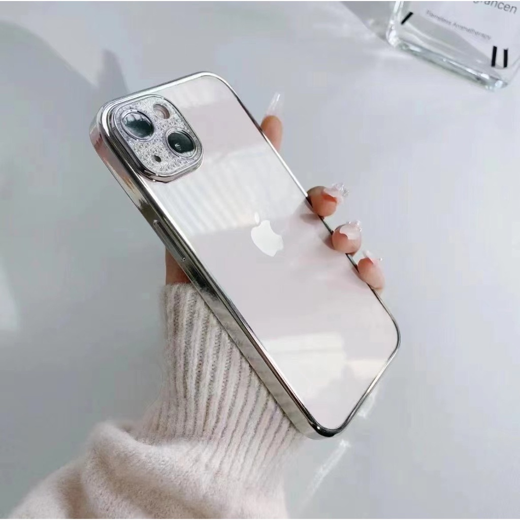 Casing iPhone Kamera Berlian Berkilau Dilapisi untuk iPhone 11 12 13 Pro Max IP12ProMax Casing Tahan Guncangan