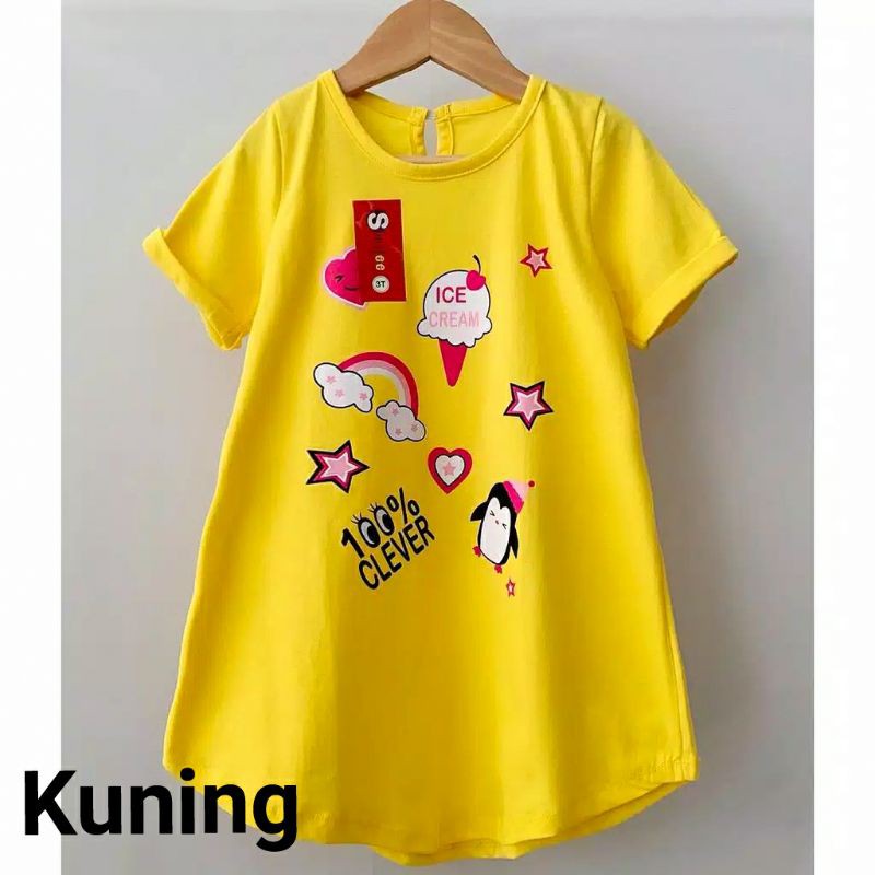 Daster Anak Kaos 1 - 5 tahun / Dress Anak Smilee Bisa Pilih Warna   [ Bunda Altaf ]