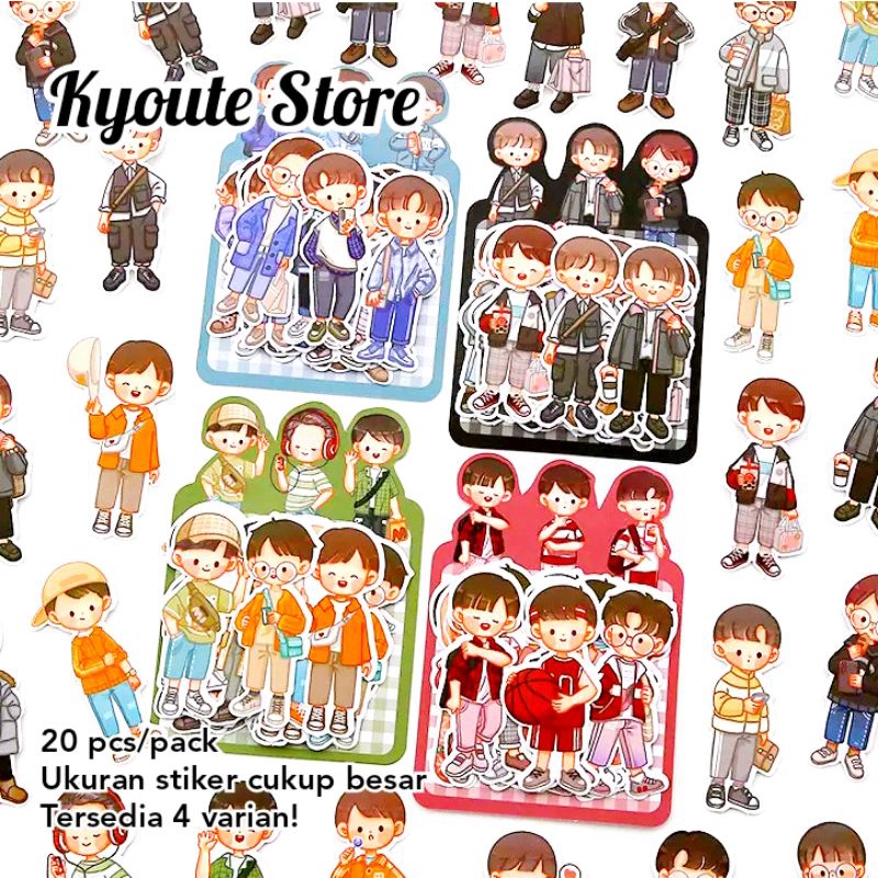 

20 pcs Sticker Cute Boy Fancy Daily Outfit Fashion Pakaian Dekorasi Scrapbook DIY Bujo Journal Planner Seal