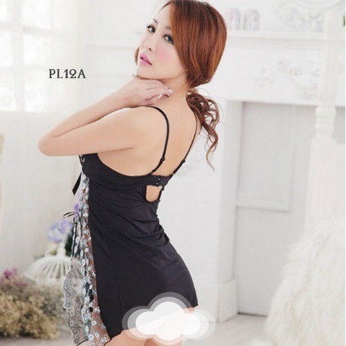 [STOK TERBATAS] BAJU TIDUR SEKSI NIGHTGOWN SEXY LINGERIE PREMIUM LACE HITAM PL12A