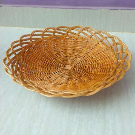 Keranjang rotan bulat penyimpanan buah parcel seserahan sovenir murah 26x26x7 cm