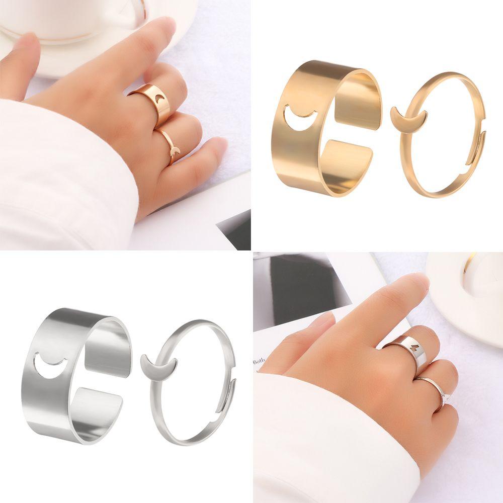 R-flower 2pcs Cincin Cocok Mode Pernyataan Terbuka Pernikahan Perhiasan Romantis Pernyataan Terbuka Cincin Pasangan