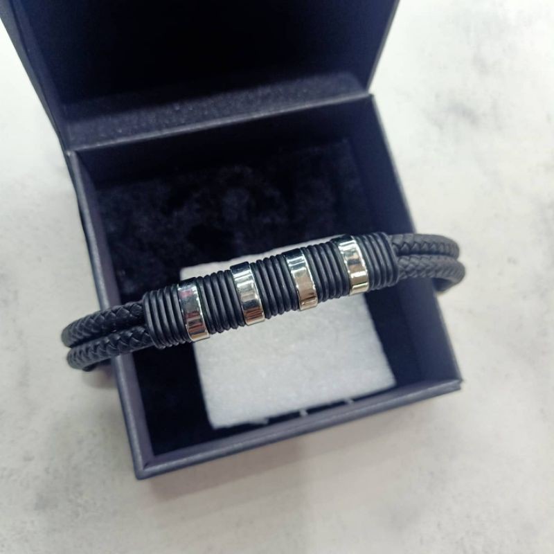 Gelang Tangan Montblanc Black Silver Gelang Tangan Pria Premium Impor