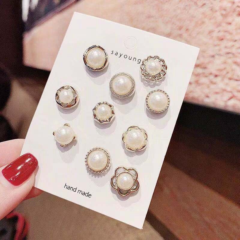 YEEZII Set Bros Pin Korsase Mini Desain Bunga Buah Aksen Mutiara Gaya Korea Untuk Aksesoris Wanita