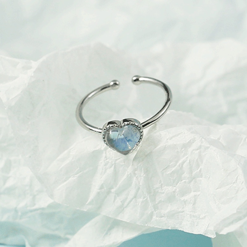 Girl Cute Love Heart-Shaped Ring Peach Heart Moonstone Korean Style Sweet Open Adjustable Ring