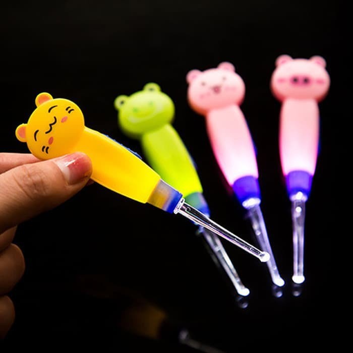 (NCS) Earpick Cartoon LED Cute Animal Korek Kuping Telinga Karakter Lampu LED