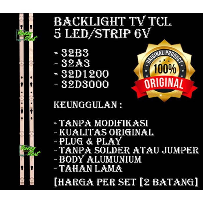 BOHLAM LED Backlight TV TCL 32 inc inchi Type 32D3000 5 Led 6 Volt 56,6 CM