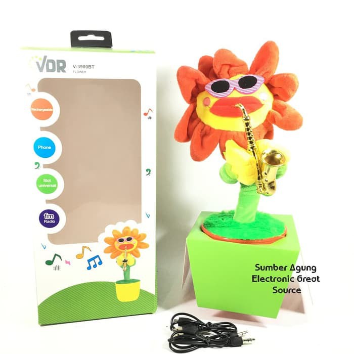 Pemutar Musik Boneka Bunga Menari VDR V3900BT Flower FM Radio Cas