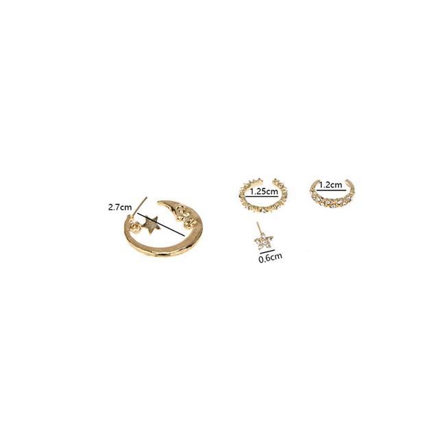 LRC Anting Tusuk Fashion Gold Metal Crescent Moon Single Earring Set A59942