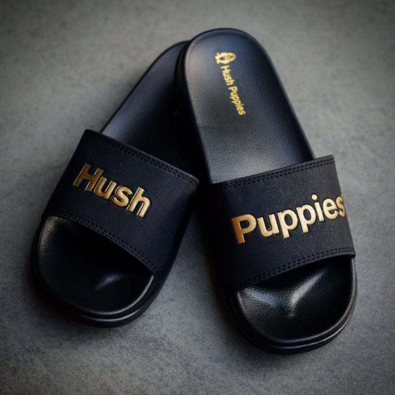 Sandal Hush Puppies slide black gold Big Text